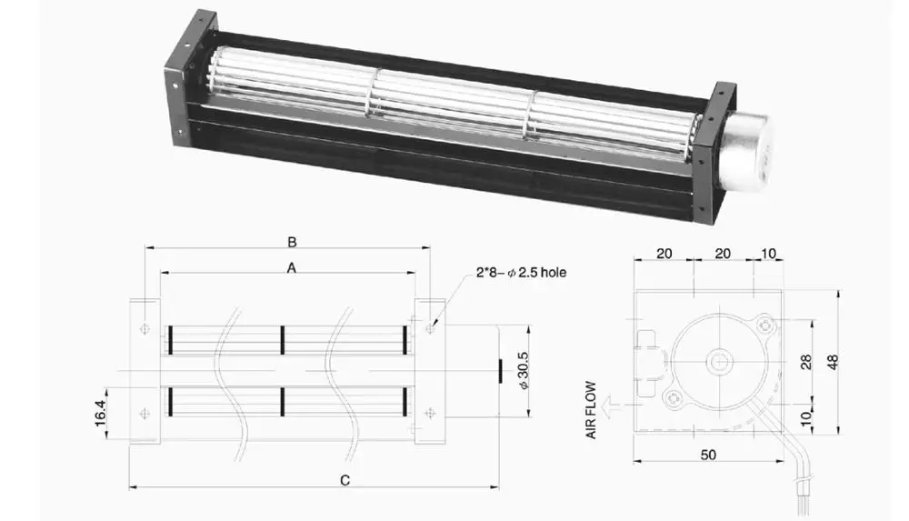 Cross Flow Fan, Tangential, 12v, 24v, 100mm - detail 10