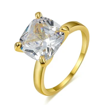 2019 Fashionable 18K yellow gold plated jewelry cushion cut large zircon simulated diamond halo wedding engagement ring R471