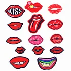 Embroidered Embroidery Clothes Embroidered Badge Red Tongue Lips Embroidery Iron On Patches For Clothes Jeans Sticker