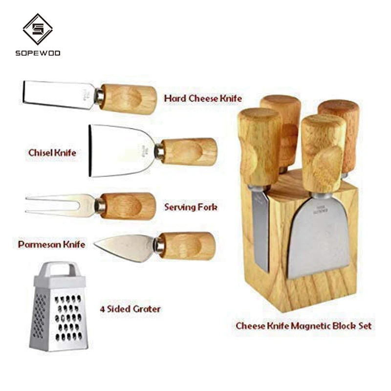 Cheese Knives Tools Magnetic Block Wholesale Custom Bamboo Premium Stainless Steel Kitchen Knife Holder Knife Storage Wood Fall