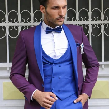 HD102 Men Wedding Suits 2022 Blue Purple Latest Coat Pant Designs Suit jacket pant vest Business suits party groom Plain blazers