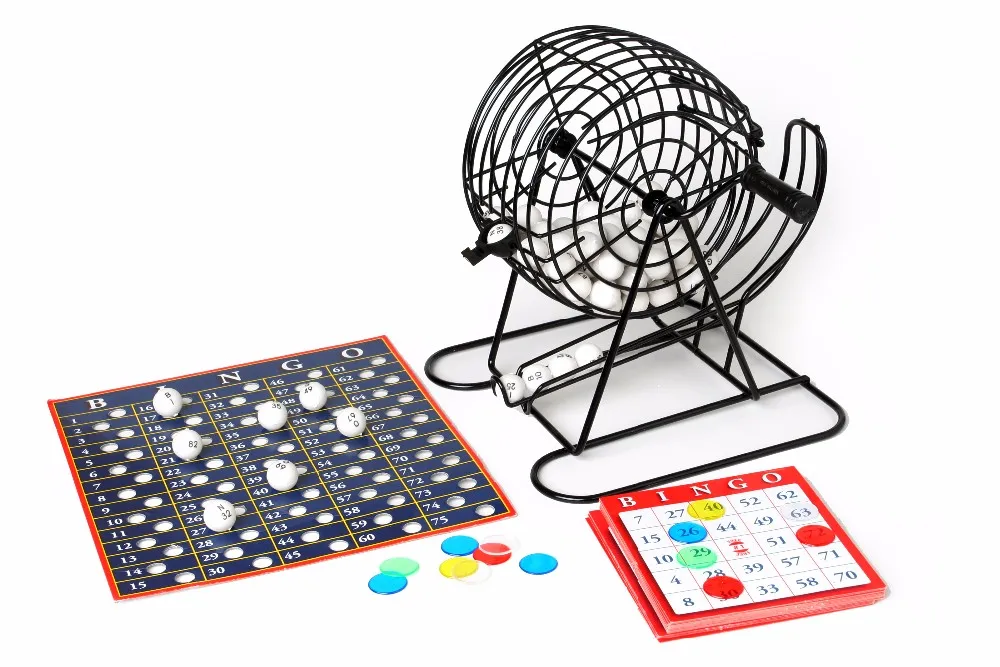 Gambling Wooden Bingo Set For Leisure Time With Bingopieces And Cage