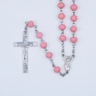 Cross Wooden Beads Beads Wood Rosary Beads Pink Religious Promotional Item Catholic Cross Wooden Beads Rosary