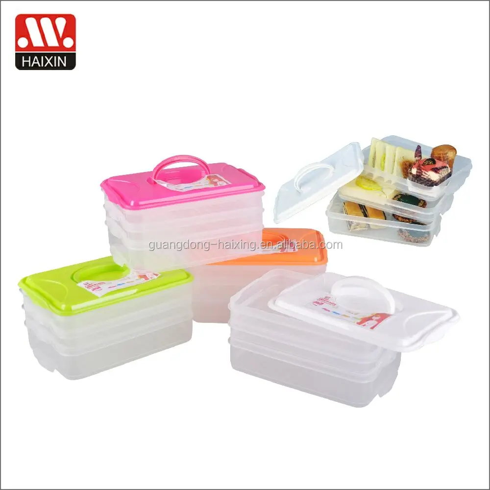 Plastic BPA free food packing storage containers three-tiered bento lunch box for picnic