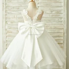 Ivory Lace Tulle Straps Wedding Flower Girl Dress With Big Bow