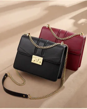 Custom brand tote bag leather handbags design fashion simple shoulder bag wholesale long chain black women 's crossbody bag