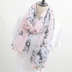 Flowers Shawl Fashion Flowers Print Women Shawl Wrap Spring Summer Lightweight Cotton Scarves