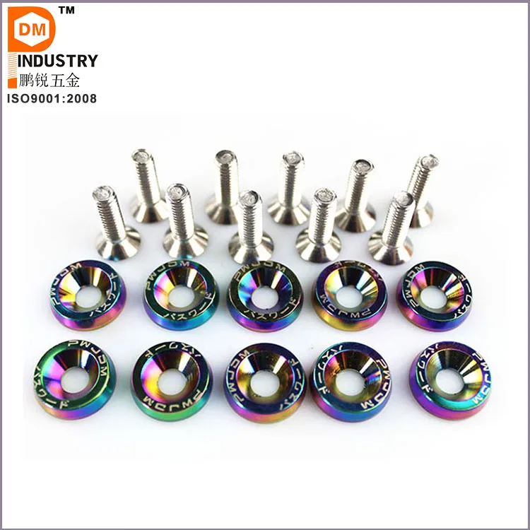 10Pcs JDM Billet Aluminum Fender Bumper Spacer Washer Bolt Engine Bay Kit-in Cyl - Foto 3