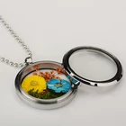 Glass Pendant Living Memory Round Stainless Steel Glass Locket Pendant Necklace Photo Pendant Necklace Presents Gift