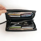 Long Wallet Long Full Grain Oil Waxy Genuine Leather Long Card Holder Wallet Men Zipper Wallet