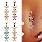 Steel Ring Piercing 316L Surgical Steel 14k Gold 3 Butterfly Dangle Navel Belly Ring Bar Barbell Body Piercing