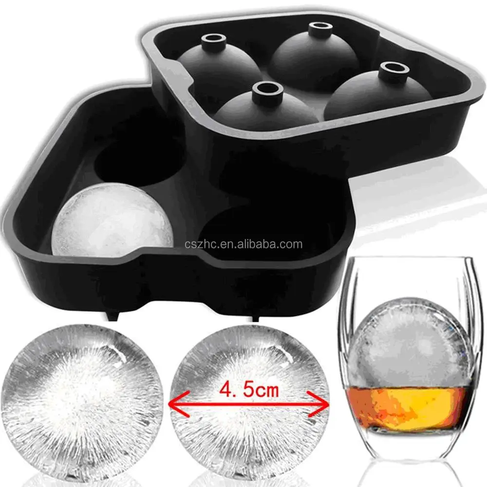 pc Cocktail Whiskey Ice Ball Maker Tray 4 Large Silicone Ice Molds DIY Round Mould Kitchen Bar Accessories Supplies
