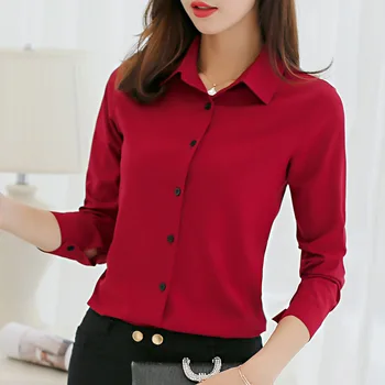 Elegant Blouse Women Chiffon Office Career Shirts Tops 2017 Fashion Casual Long Sleeve Formal Red Blouses