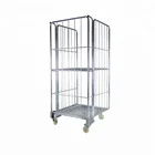 Roll Trolley Warehouse Folding Storage Metal Shelves Rolling Storage Cage Trolley