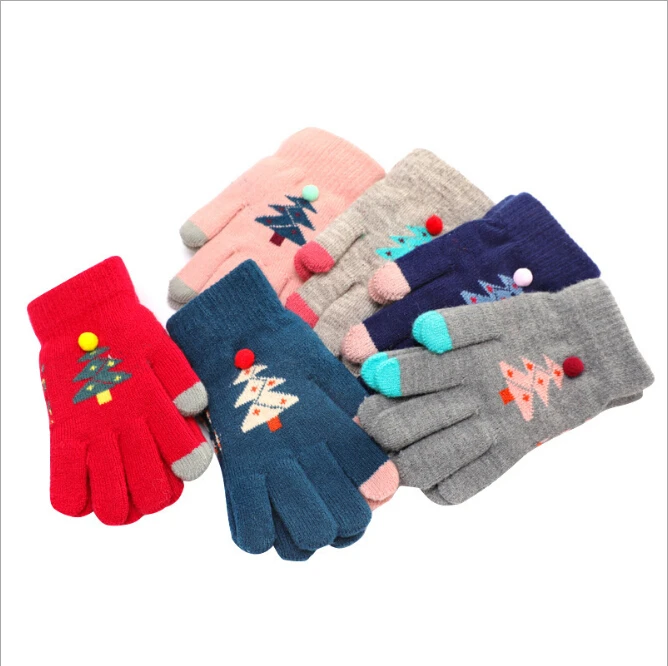 Boys Kids Warm Knitted Gloves Winter Thick Full Mitten Finger Protector Hot 