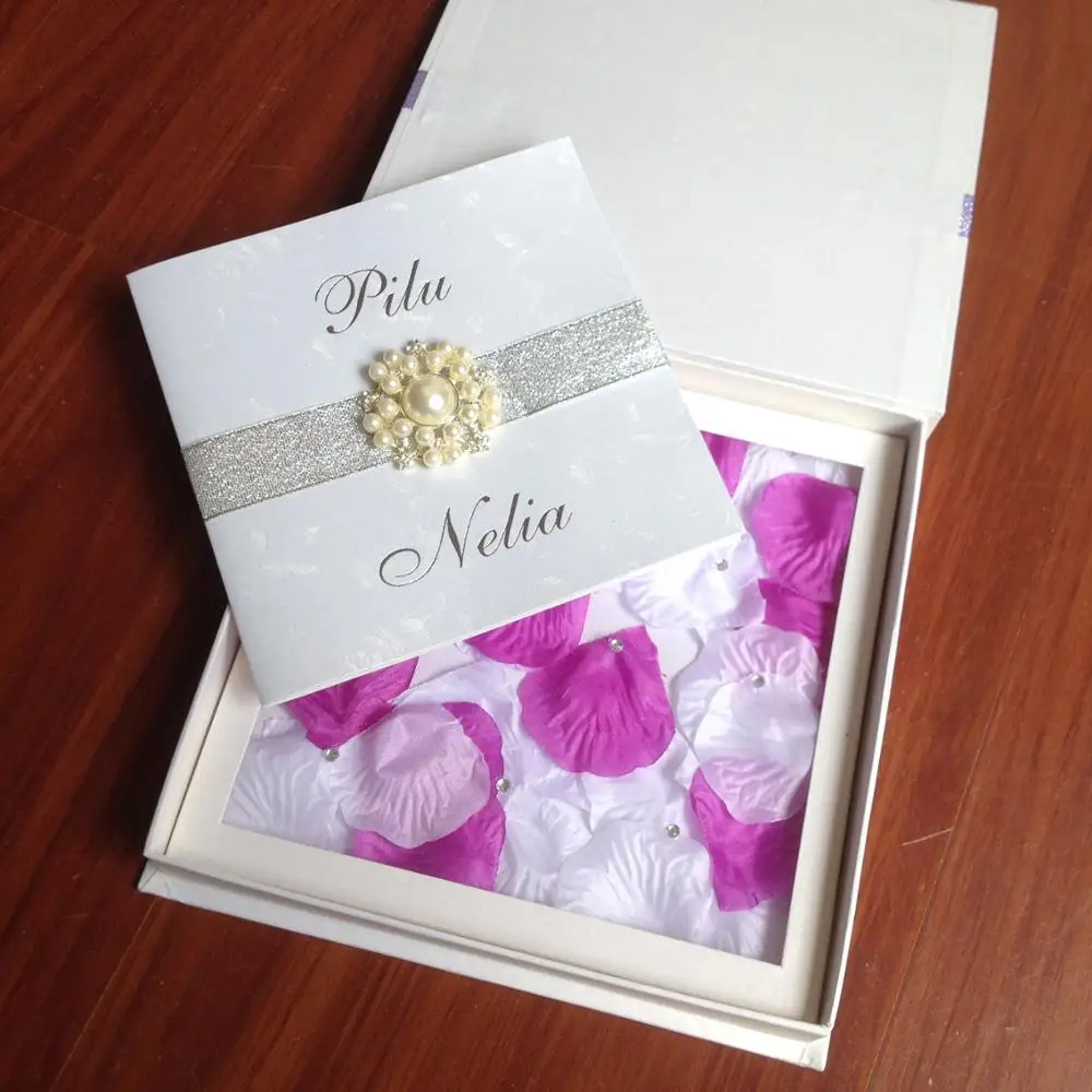 innovative luxury paper wedding invitation box with diamonds and