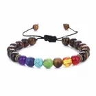 Wholesale 7 Chakra Energy Stone Natural Tiger Eye Adjustable Braided Yoga Wheel Beaded Bracelet FSBR066