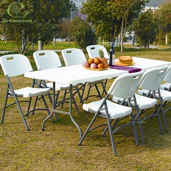 Indoor and outdoor plastic white long rectangular dining folding narrow table