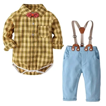 Wholesale Price Baby Clothes Store Interior Design Toddler Girl Clothes Boutique Plaid Shirts And Pants Set