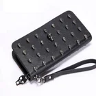 Clutch Bag Fashion Long Skeleton Vintage Long PU Leather Purse Clutch Wallet Non-mainstream Punk Skull Rivets Bag For Men And Women
