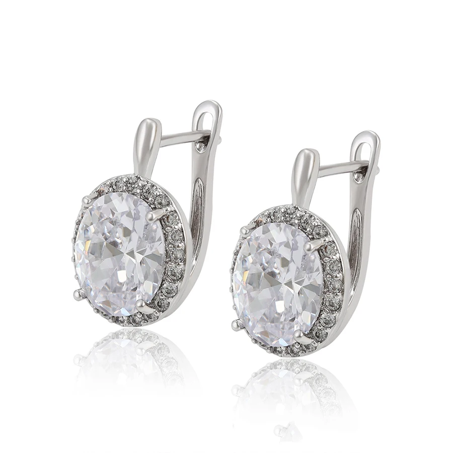 97982 Xuping Fashion jewelry Rhodium color Plated Earrings Elegant popular Hoop earrings With Synthetic CZ