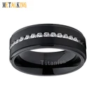 Ring Cubic Zirconia 8mm Black Titanium Men's Wedding Band Ring With Cubic Zirconia