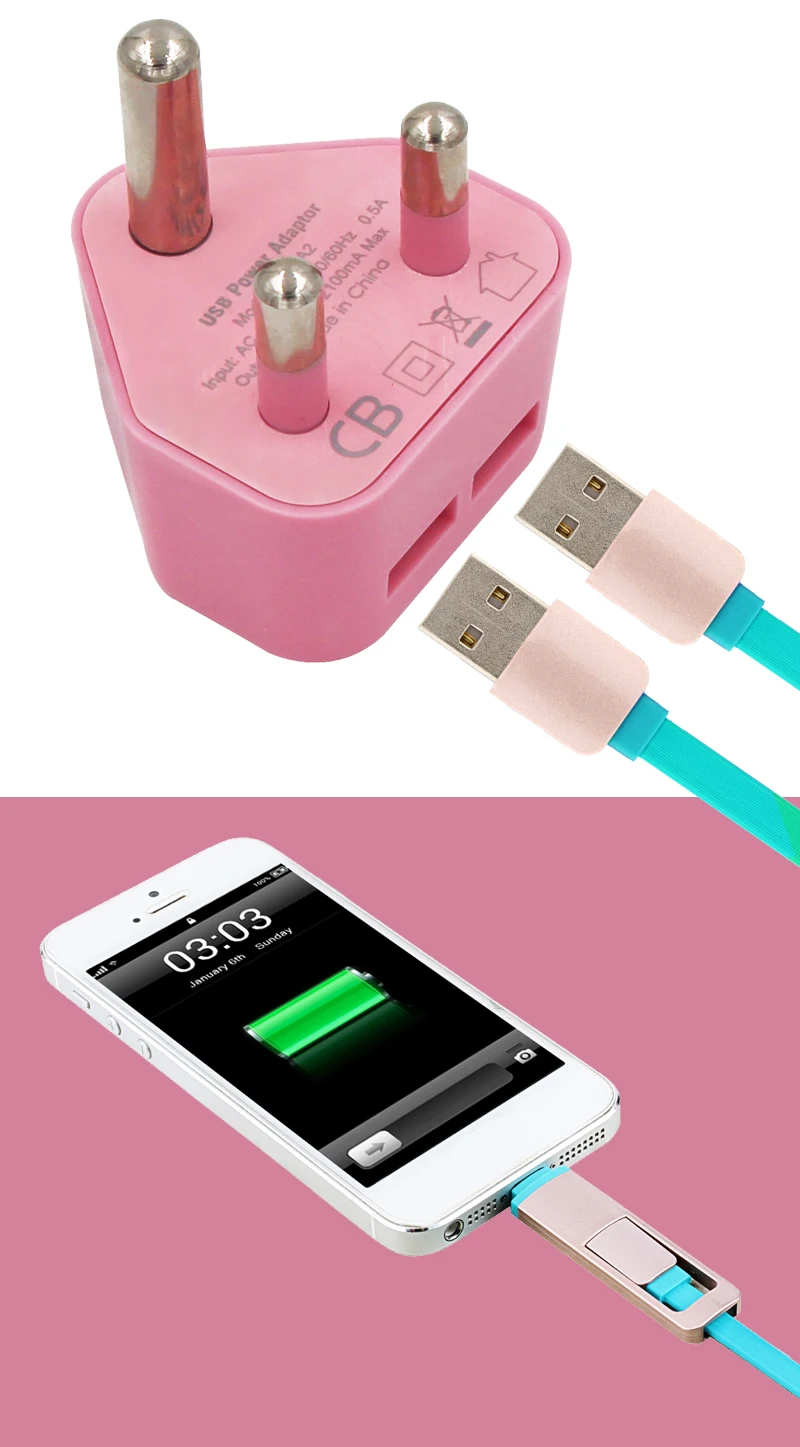 1 Outlets 2 USB South African 3 Pin Power plug with Dual Usb Charger For mobile phone