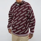Hoodies Contrast Tipping Hem All Over Letter Print Oversized Hoodies