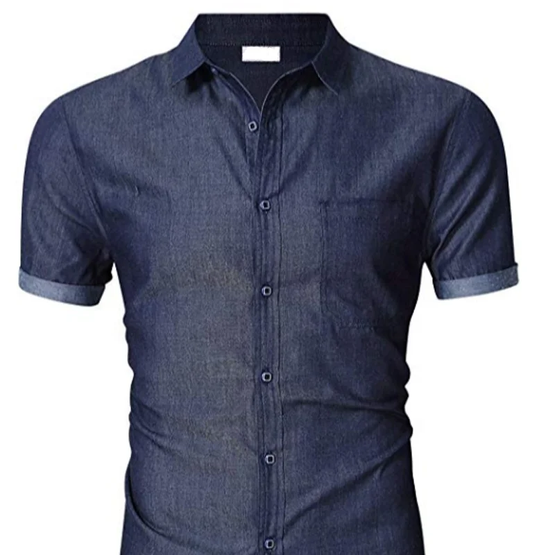 Cotton Short Sleeve Denim Tuxedo Shirts 