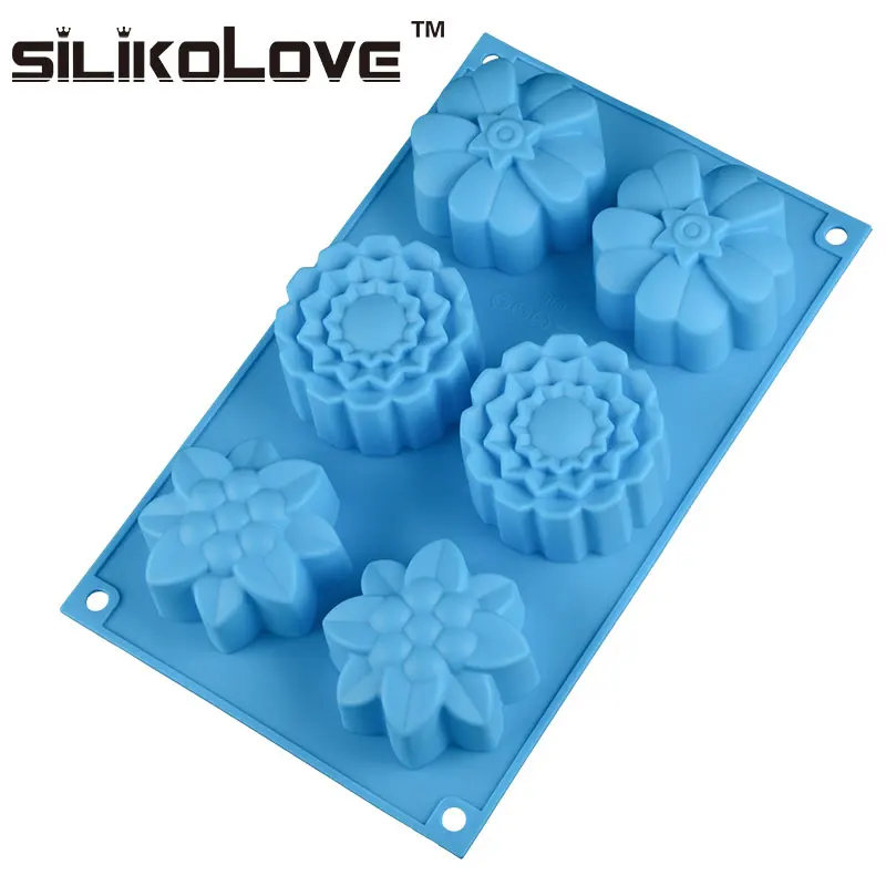 6 Cavity Custom-Made Round Flower Insects Silicone Mint Fondant Candy Cookies Chocolate Baking Pan Set Pastry Molds