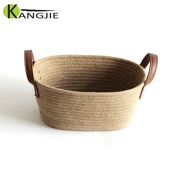Jute Rope Basket Woven with leather Handles, 19x14” craibas.al.gov.br