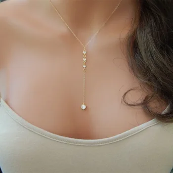 Fashion long chain with Zircon paved Y shape necklace for women wedding necklace jewelry