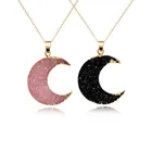 Pendant Quartz Necklace Vogue Crescent Moon Necklace Rose Quartz Stone Pendant Necklace