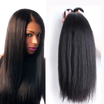 Wholesale Yaki Straight Weft Unprocessed Brazilian Virgin Human Hair 4C Kinky Straight Bundles with Closure Frontal