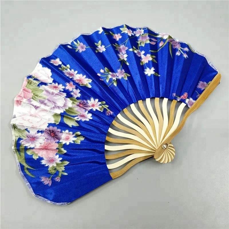 Hand Held Asian Chinese Japanese Floral Printed Voile Folding Fan Lace Engraved 