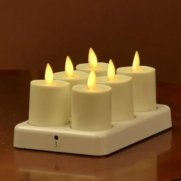 6 Pieces Set Rechargeable Moving Wick Dancing Flame Led Tealight White