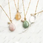 Rose Necklace Dainty Rose Geometric Crystal Heal Necklace Raw Quartz Teardrop Necklace