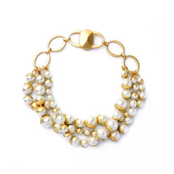 Fashion Women new design Vintage elegant glass pearl multilayer gold plated pearl ladies short choker necklace