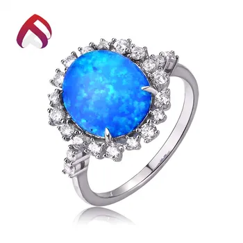 ocean blue lab opal ring 925 silver zircon wedding jewelry