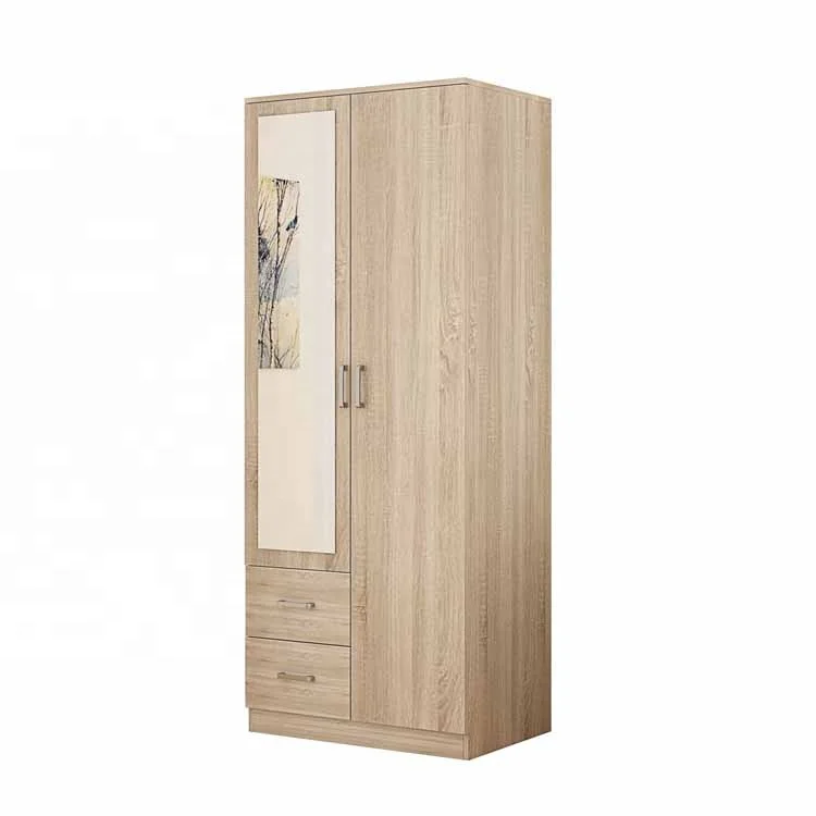 EVERGREEN wood mdf simple design modern mirror 2 door wardrobe with 2 drawers