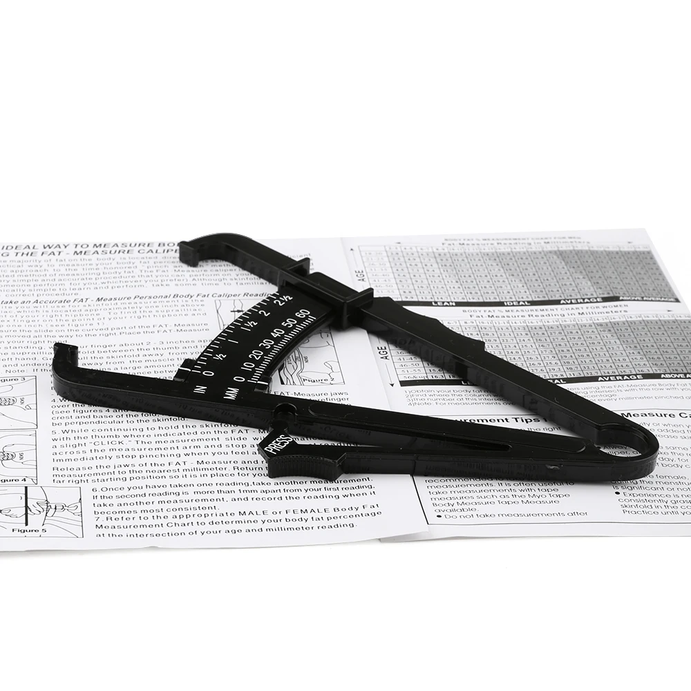 Black Personal Body Fat Tester Calipers with Tape Measure Skinfold Caliper 