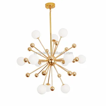 Italian Design European Modern Interior Decorative Gold Fitting White Glass Ball Chandelier Pendant Lamp for Restaurant