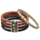 Fashion gay pride leather bracelet with copper magnet clasp