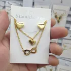 Gold Heart Earring 18k Gold Heart Shape Rhinestone Earring Pendant Stainless Steel Necklace Set