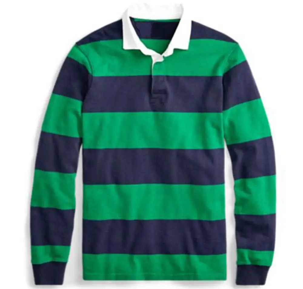 green striped long sleeve rugby shirt