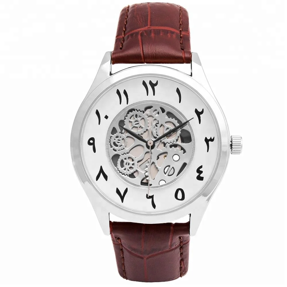 Classic Cheap Leather Watch Wholesale Custom Skeleton No Tactile Arabic Number Watch for Women