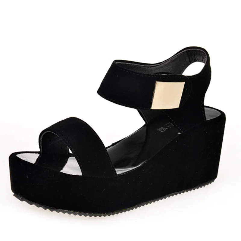 cz18088a New casual ladies platform pu lightweight black wedge heel sandals shoes women