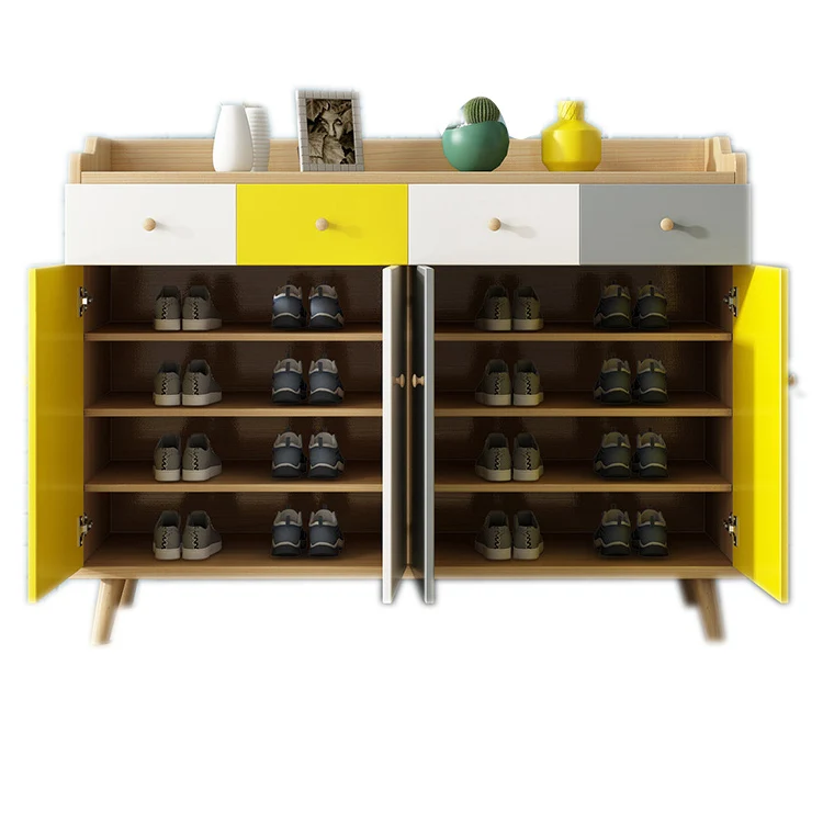 High quality luxury melamine drawers shelves bucket rack modern design wooden shoe storage cabinet for living room