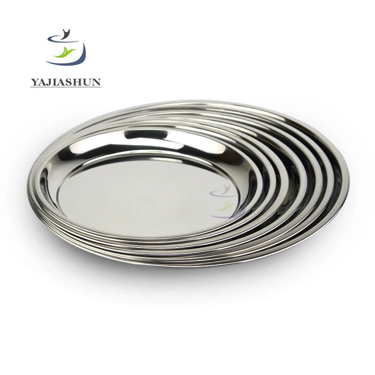 Stainless Steel Round Dinner Plate Dish Tray Foods Container Tableware 5 Sizes 