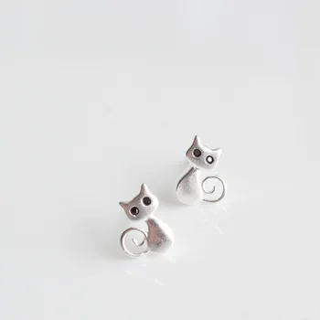 925 sterling silver cat stud earrings Animal earrings silver for girls